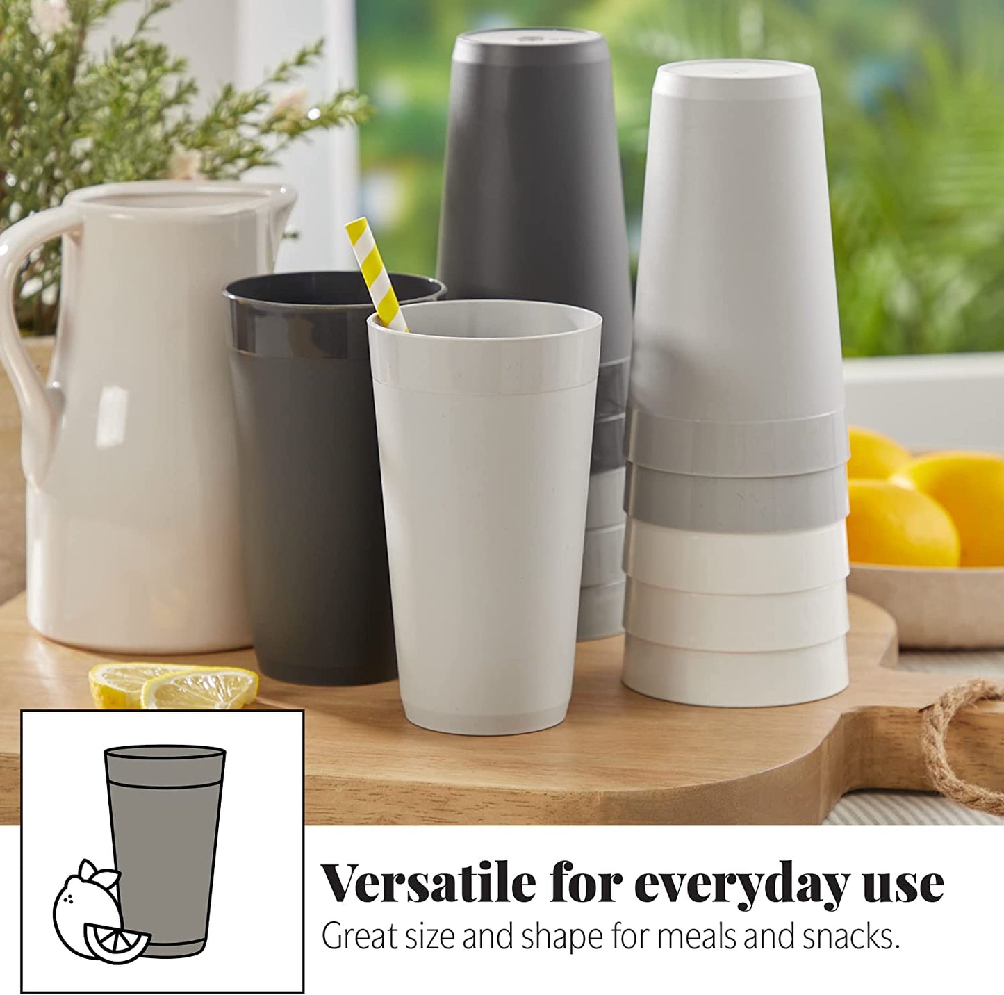 Newport 20 Ounce Unbreakable Plastic Stackable Water Tumblers in Grey Stone Set 