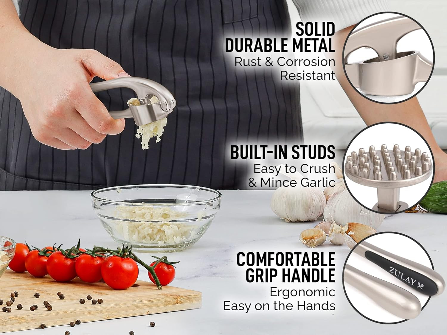  Rust Proof & Dishwasher Safe Professional Garlic Mincer