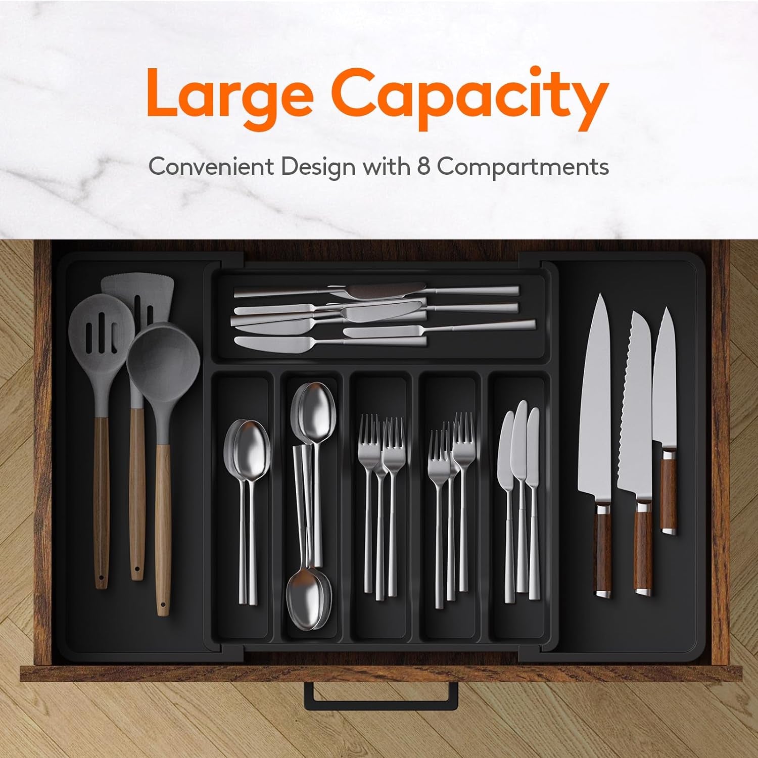  Expandable Utensil Tray for Kitchen BPA Free Flatware 