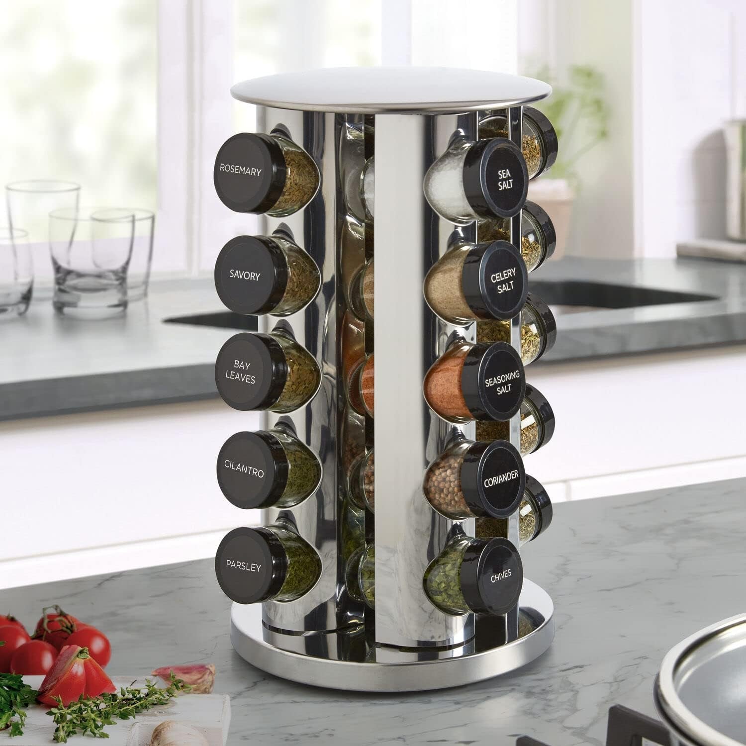 20 Jar Revolving Countertop Spice Rack with Spices Included