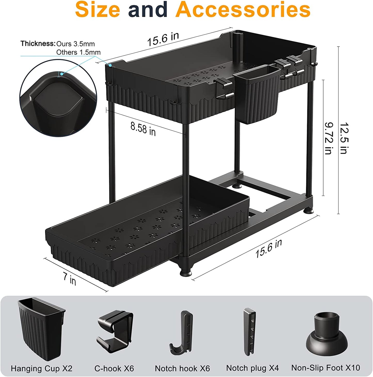 2 Pack under Sink Organizers and Storage 2 Tier Sliding Bathroom