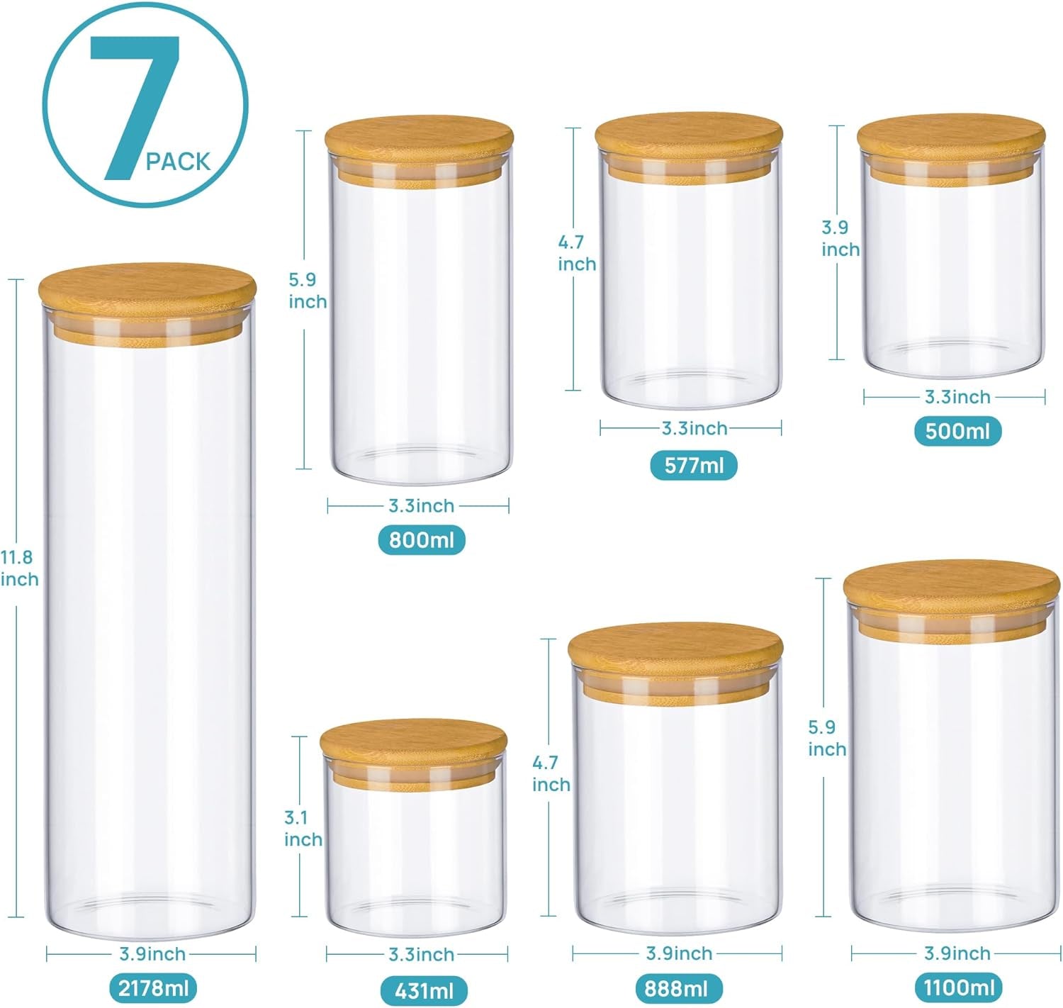  BPA Free Glass Food Storage Jars with Airtight Bamboo 