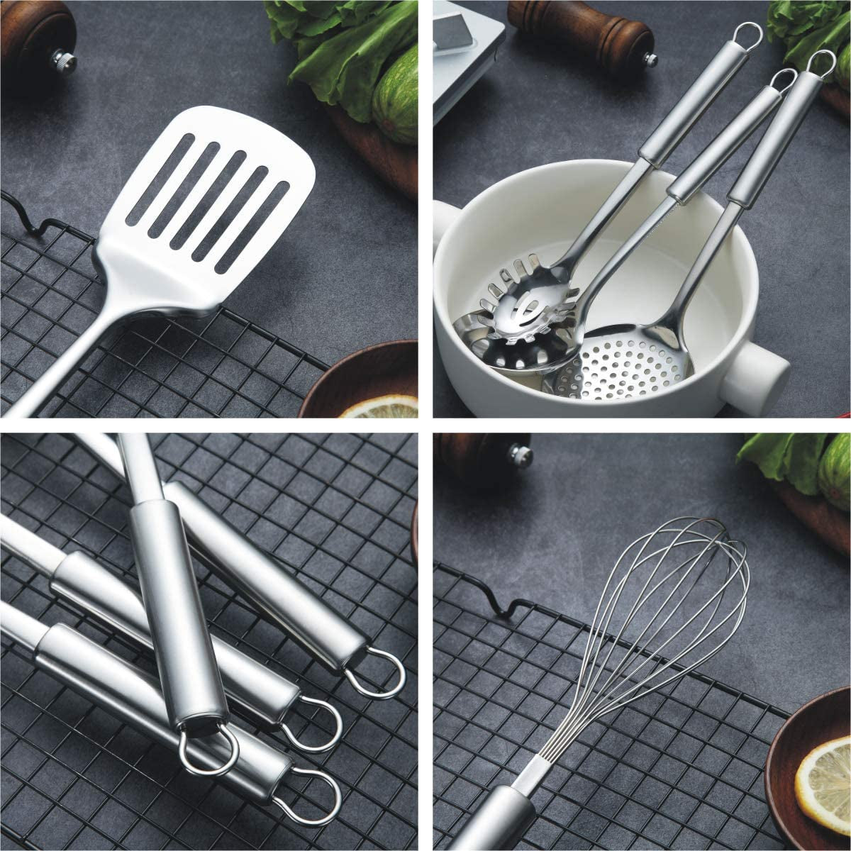 Cooking Utensil Set 13 Piece Stainless Steel Kitchen Tool Set with Holder