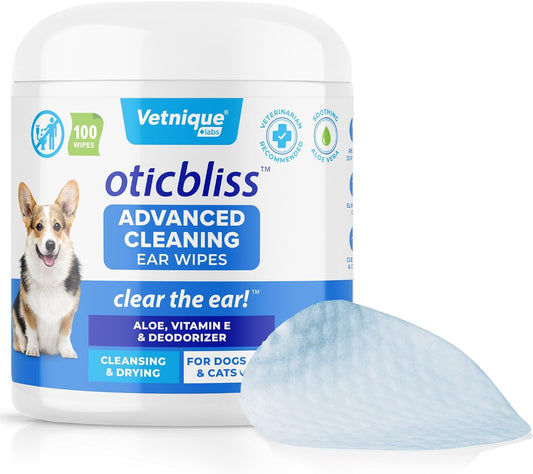 VETNIQUE Oticbliss Advanced Cleaning Ear Wipes for Dogs Cats for Odor Control