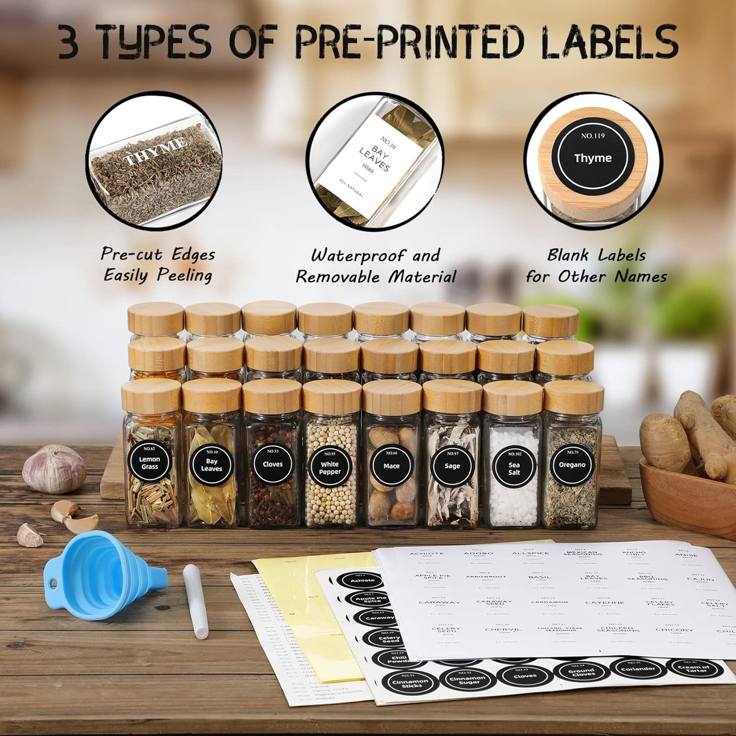 4 Oz Glass Jars with Minimalist Farmhouse Spice Labels Stickers