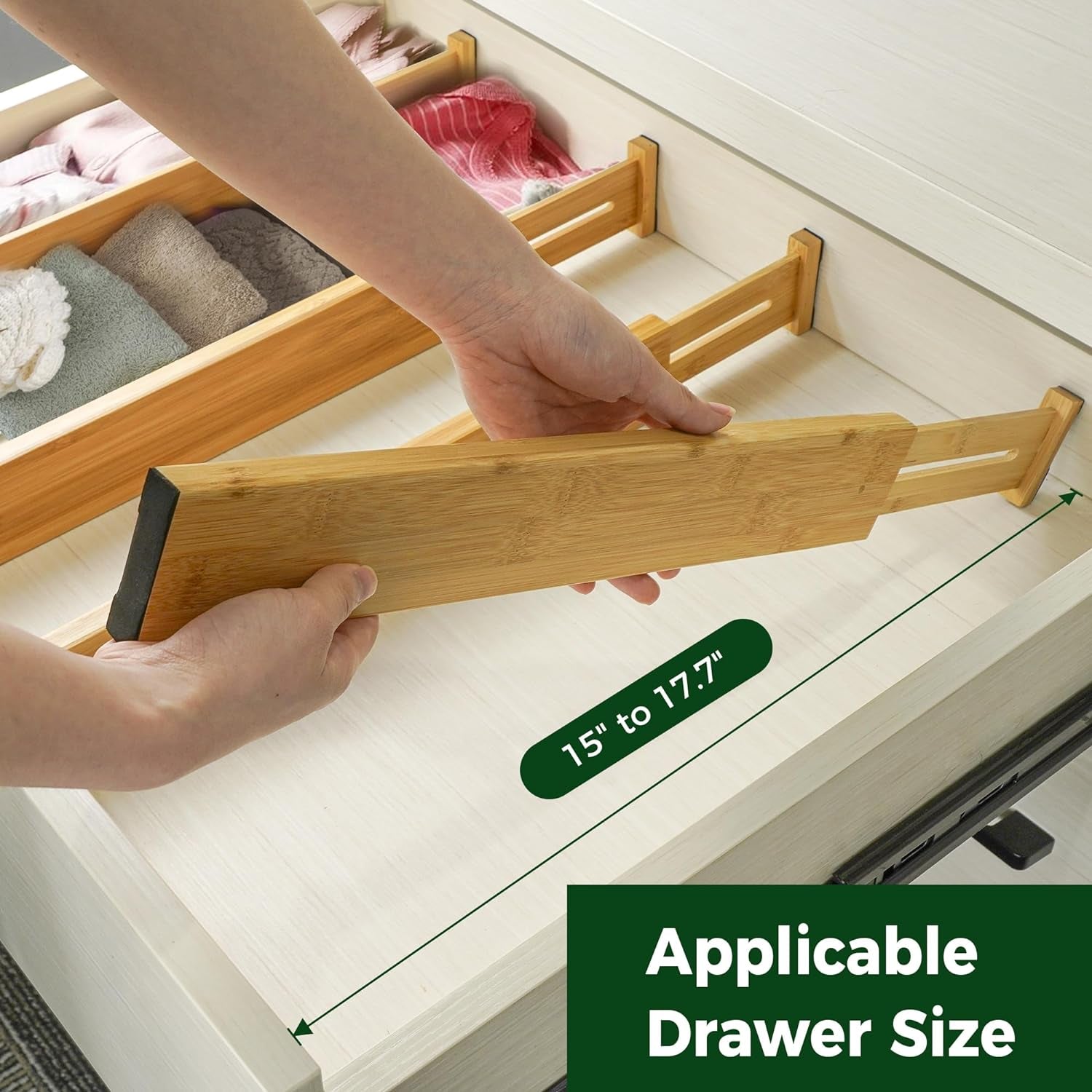 4 PCS Bamboo Kitchen Drawer Dividers Adjustable Drawer Organizers for Socks