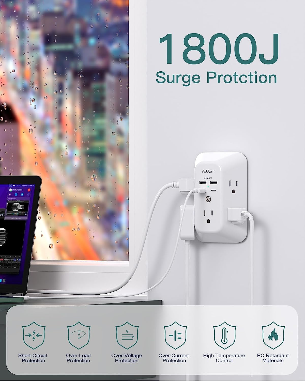 Surge Protector Outlet Extender 5 Outlet Splitter with 4 USB Wall Charger