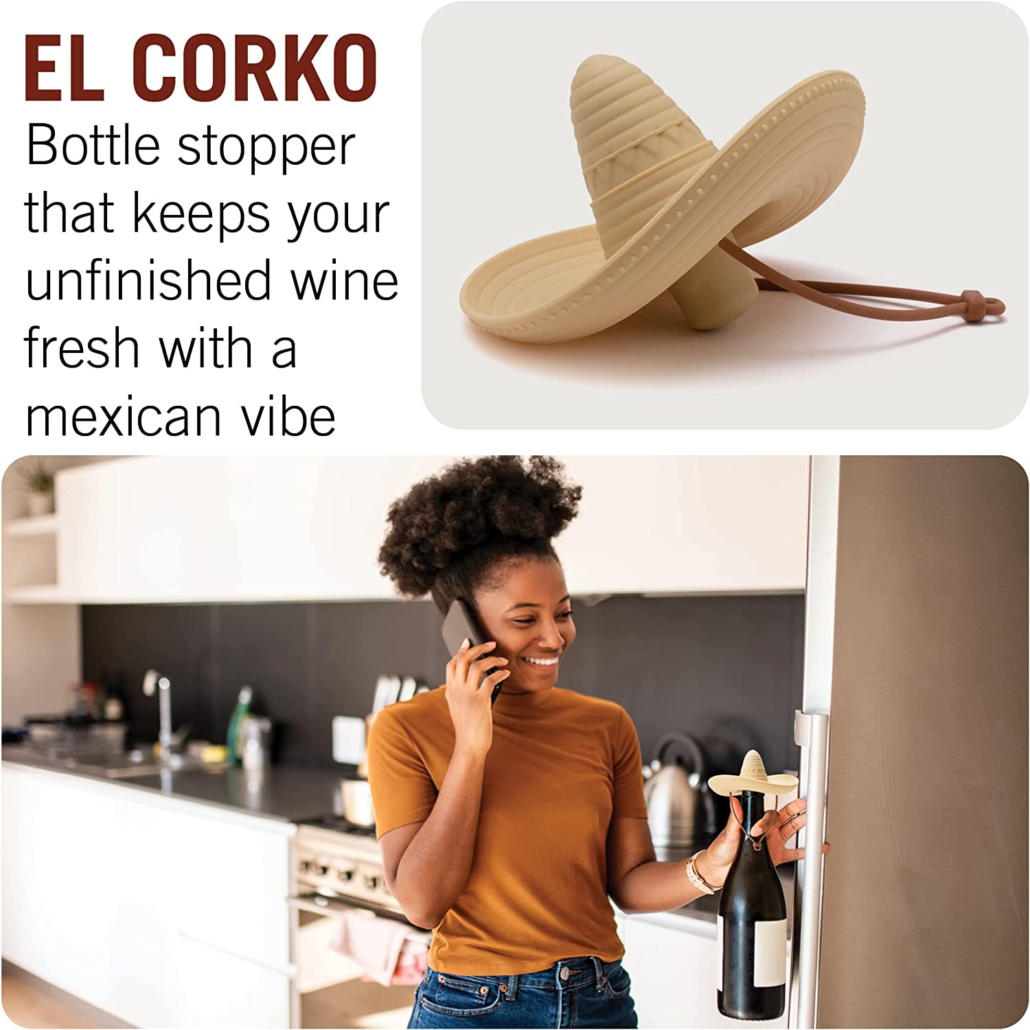 Silicone Wine Stopper Fun Sombrero Shaped Cap Seals Bottle