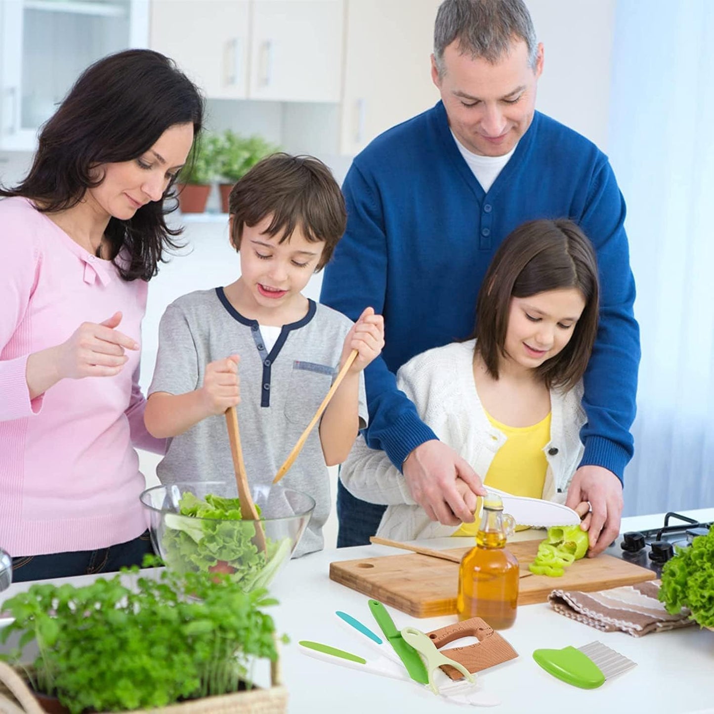 8 Pcs Wooden Kitchen Knife Set for Kids Includes Safe Knives