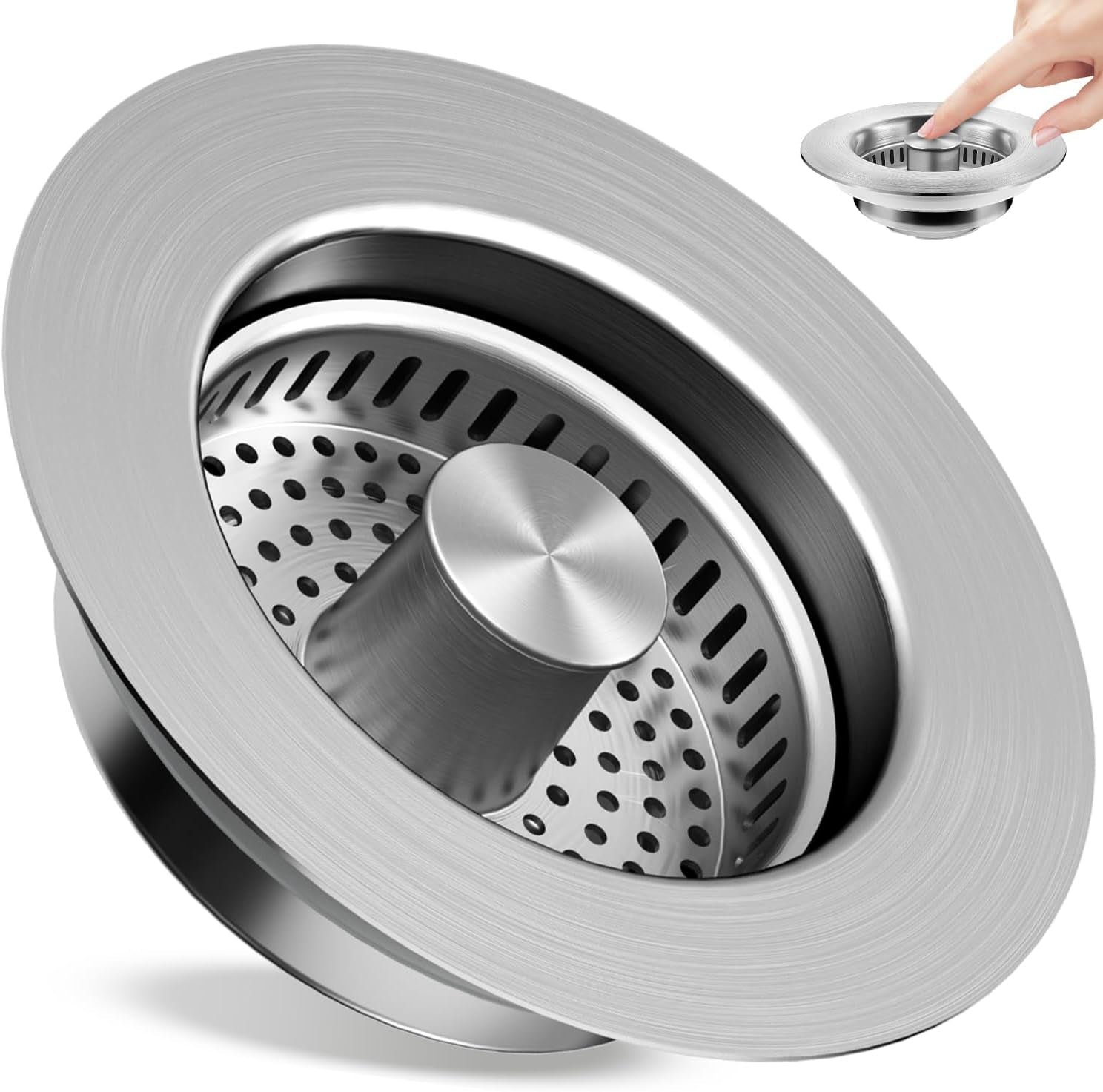 Kitchen Sink Drain Strainer 3 in 1 304 Stainless Steel Pop up Sink Stopper 