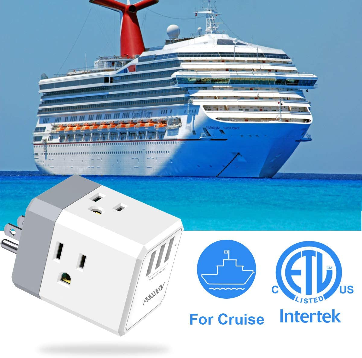 3 Outlet USB Wall Charger and Extender with 3 Way Splitter ETL Listed for Home Office Cruise Ship