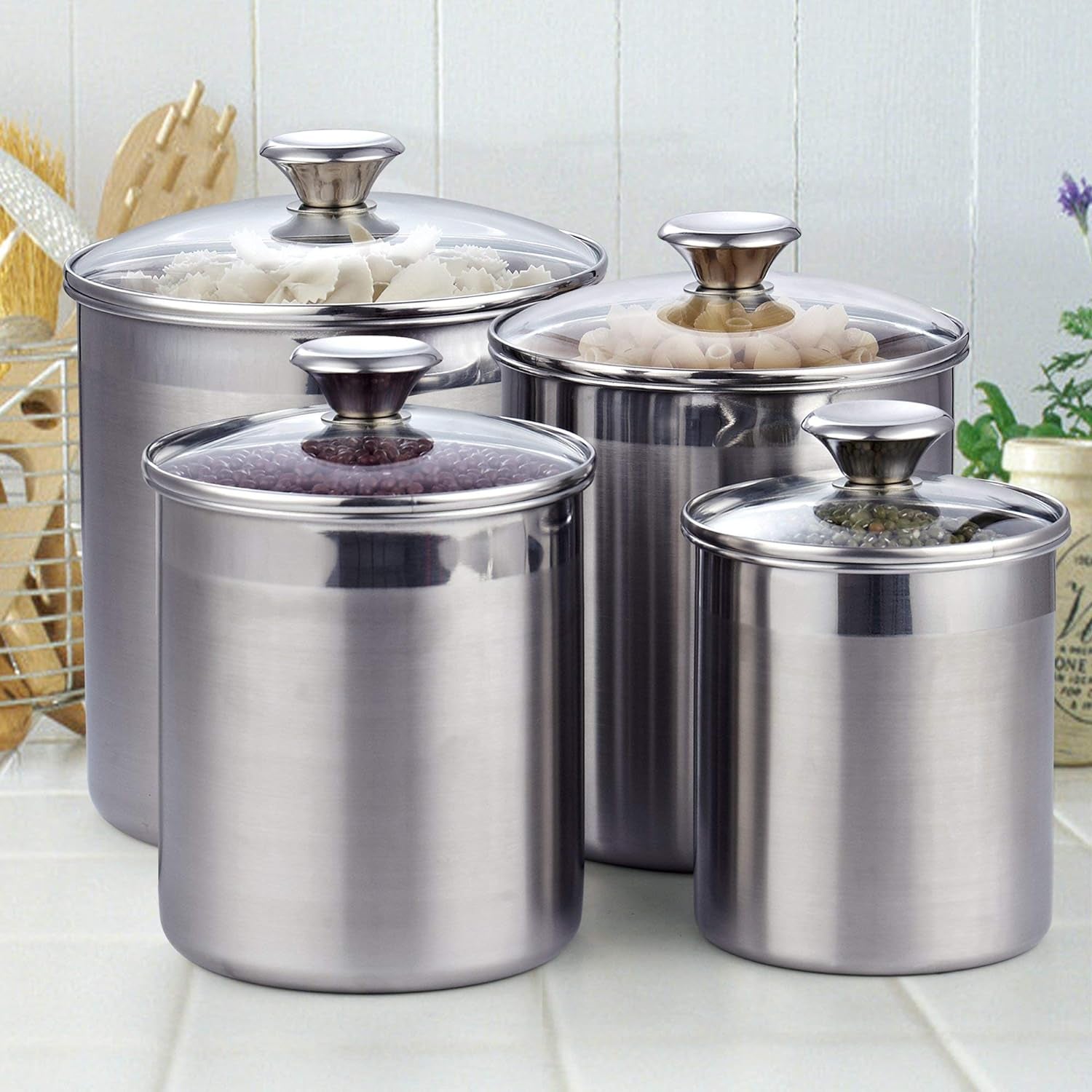 Stainless Steel Food Jar Storage Canister Set Large 4 Piece