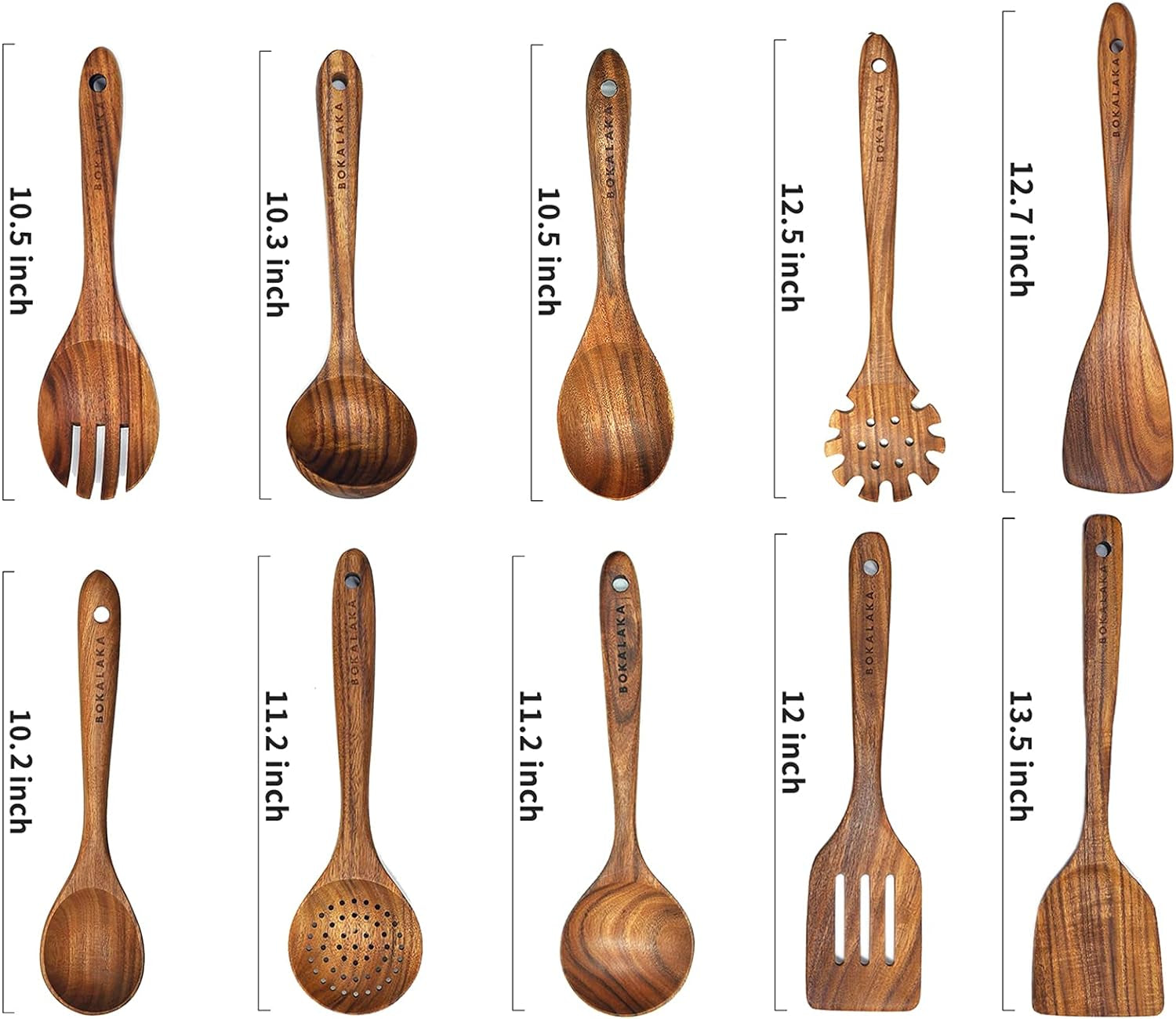 Wooden Spoons for Cooking10 Pcs Natural Teak Wooden Kitchen Utensils Set Wooden