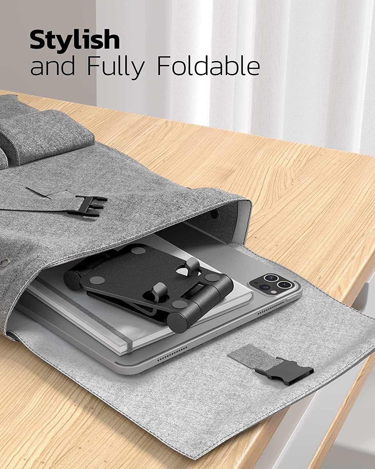 Dual Folding Cell Phone Stand Fully Adjustable Foldable Desktop Phone Holder Cradle Dock Compatible