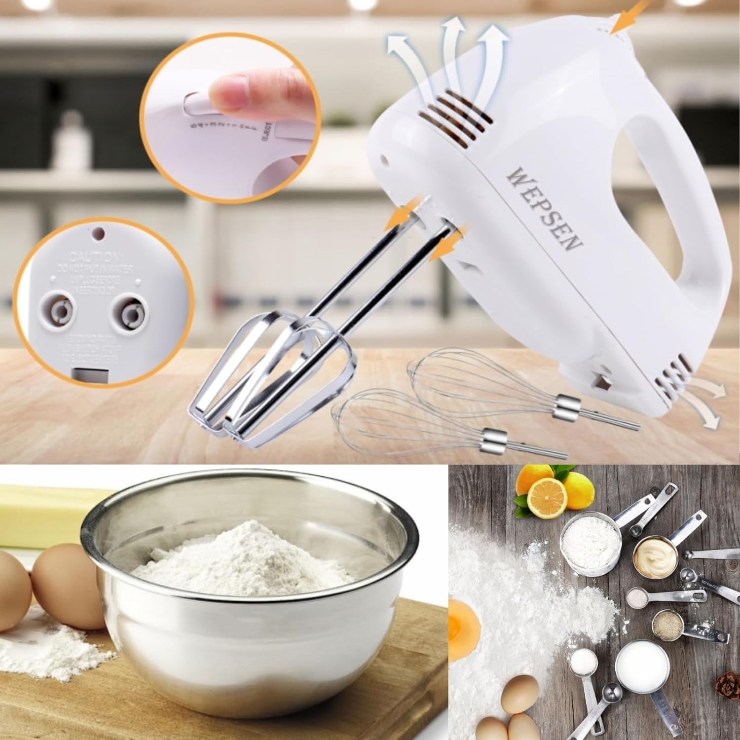 5 Speed Electric Hand Mixer 5 Large Mixing Bowls Set Handheld Mixers