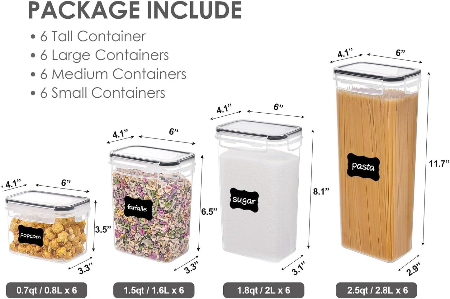    24 Pcs Plastic Kitchen and Pantry Organization Canisters for Cereal 