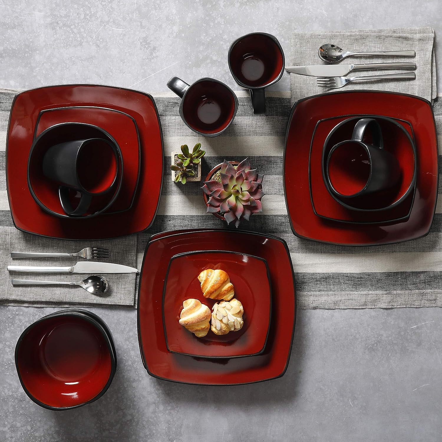 Square Reactive Glaze Dinnerware Set Red Service