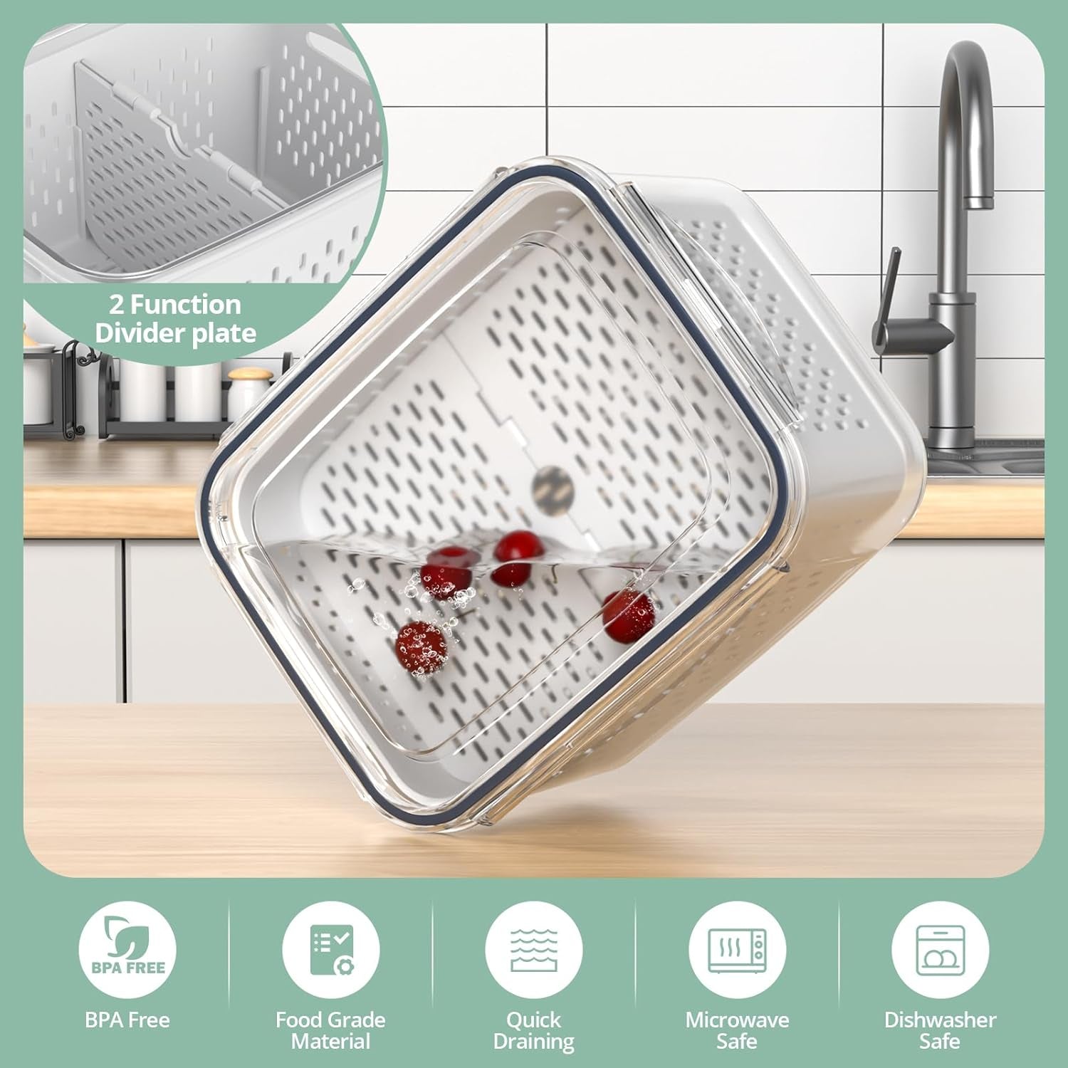 Fruit Storage Containers for Fridge with Removable Colander 24PCS Fruit Containers 