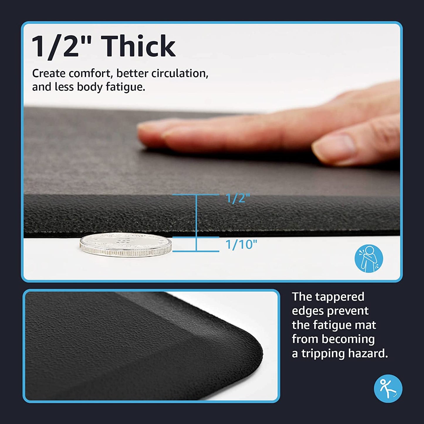 anti Fatigue Mat 1/2 Inch Cushioned Kitchen Mat  Non Slip Foam