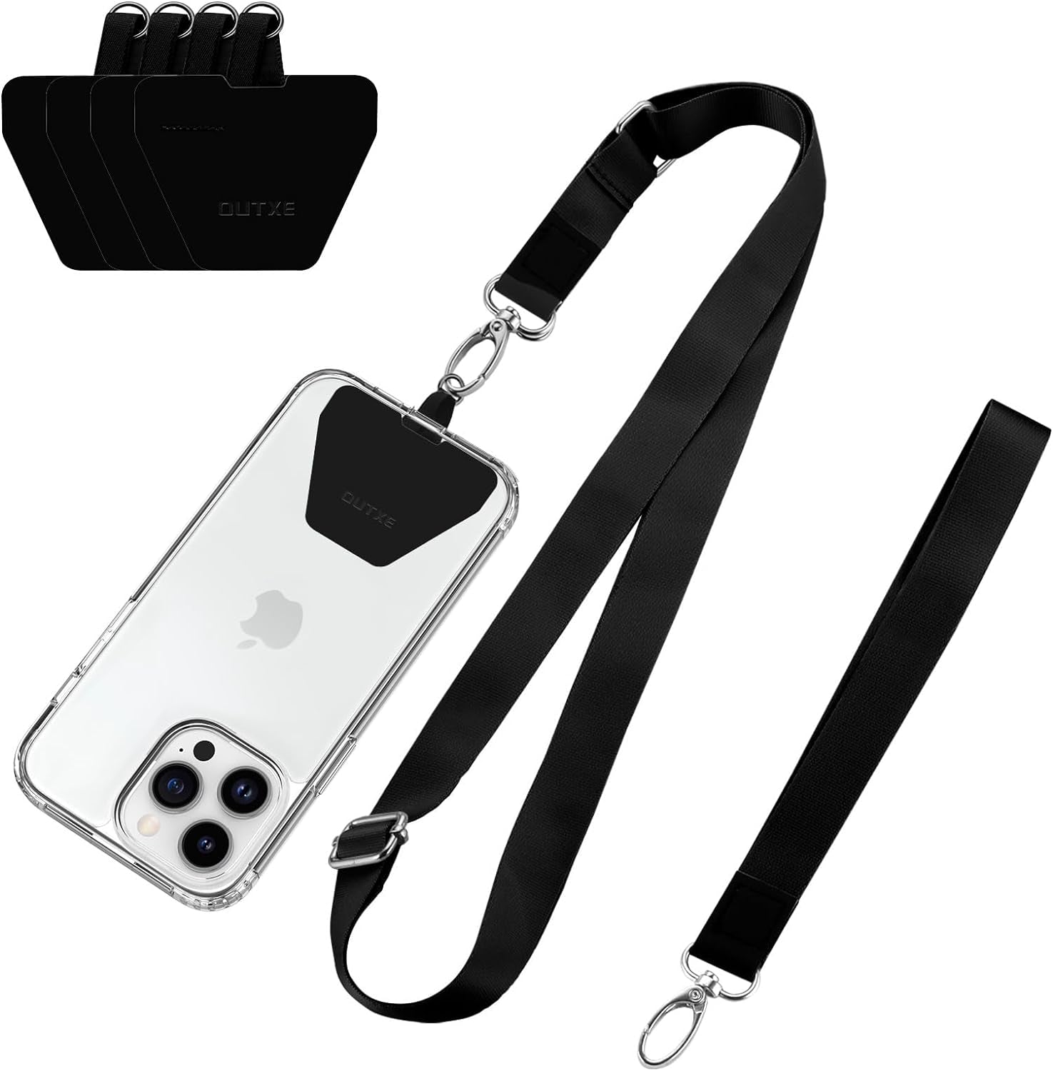 Phone Lanyard 4× Pads 1× Adjustable Neck Strap 1× Wrist Strap Nylon Lanyard Compatible