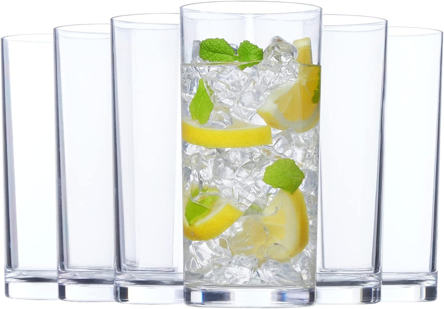 Classic Clear Plastic Reusable Drinking Glasses Set of 6 16Oz Water Cups