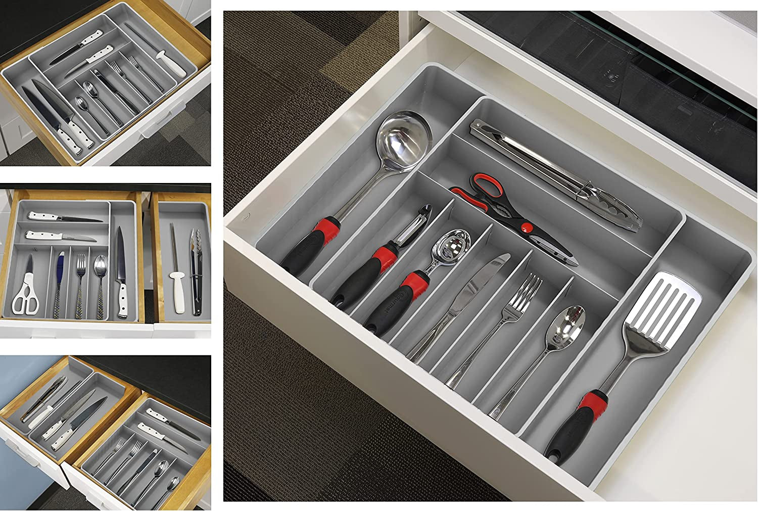 Expandable Kitchen Drawer Flatware Organizer Grey