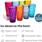 Optix Plastic Reusable Drinking Glasses Set of 8 20Oz Water Cups in Jewel Tone Colors