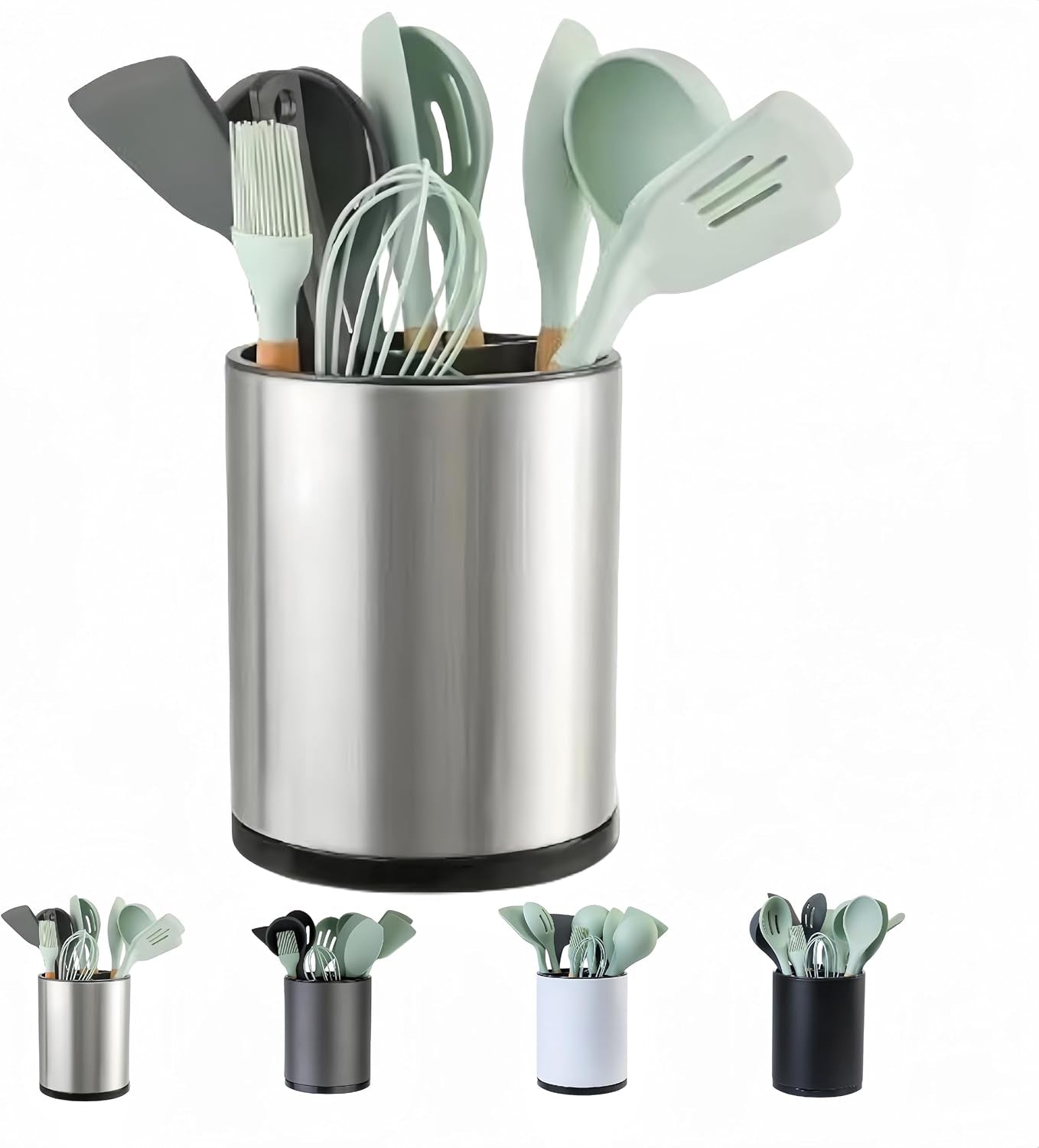 Kitchen Utensil Holder Extra Large 360°Rotating for Counter Organizer Stainless Steel