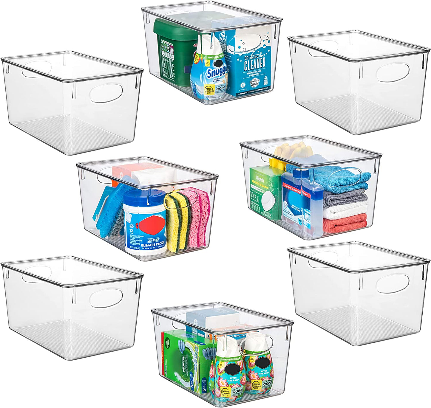 Plastic Storage Bins with Lids  Perfect Kitchen Fridge Organizer Pantry 