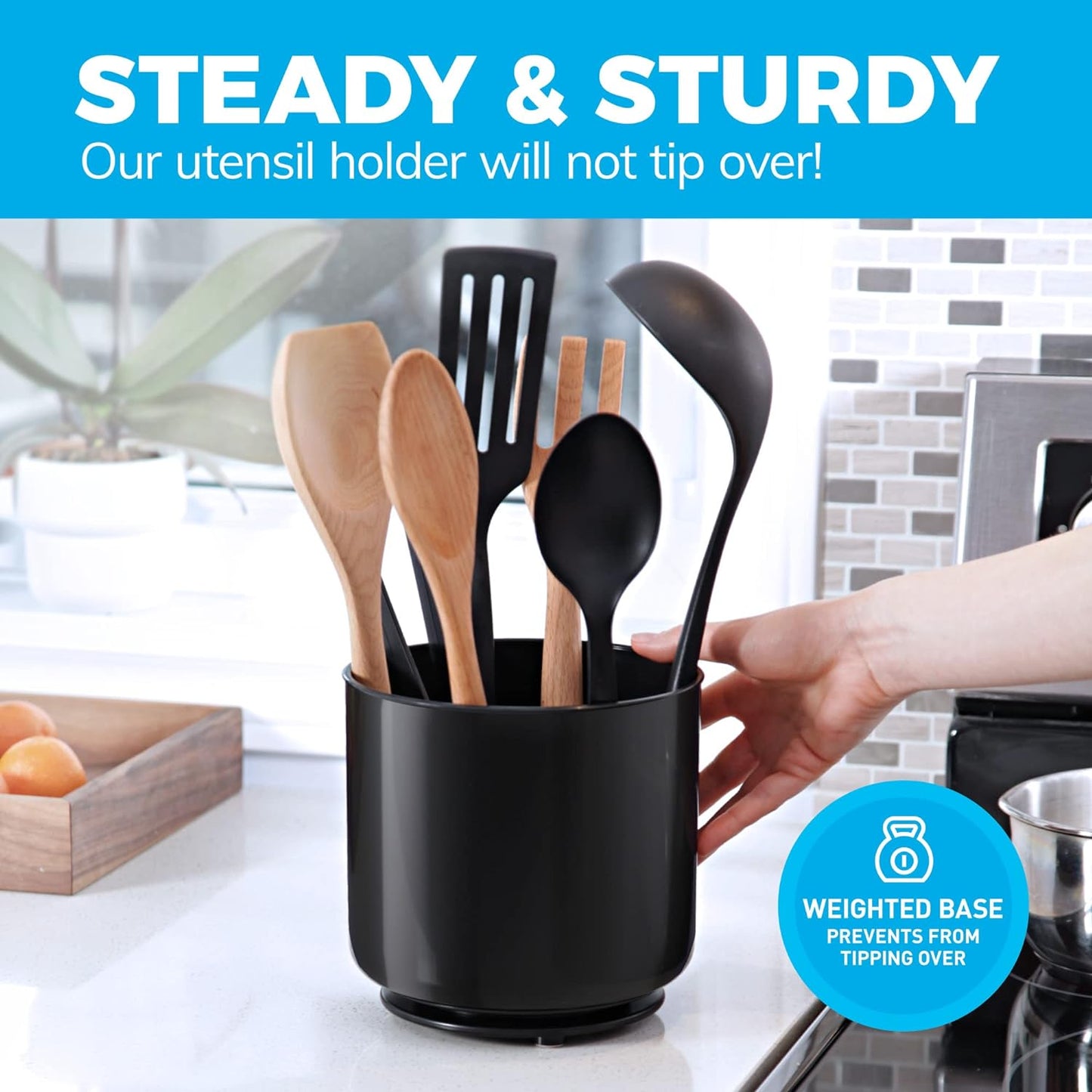 Extra Large and Sturdy Rotating Black Utensil Holder Caddy 