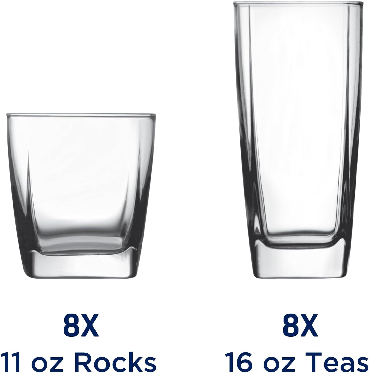 Rio Drinking Glasses Set 16 Piece Set 8 Rocks Glasses & 8 Tumbler Glasses