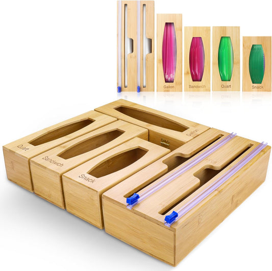 Individual Storage Bag Organizer for Kitchen Drawer Bamboo with Foil or Plastic Wrap Organizer 