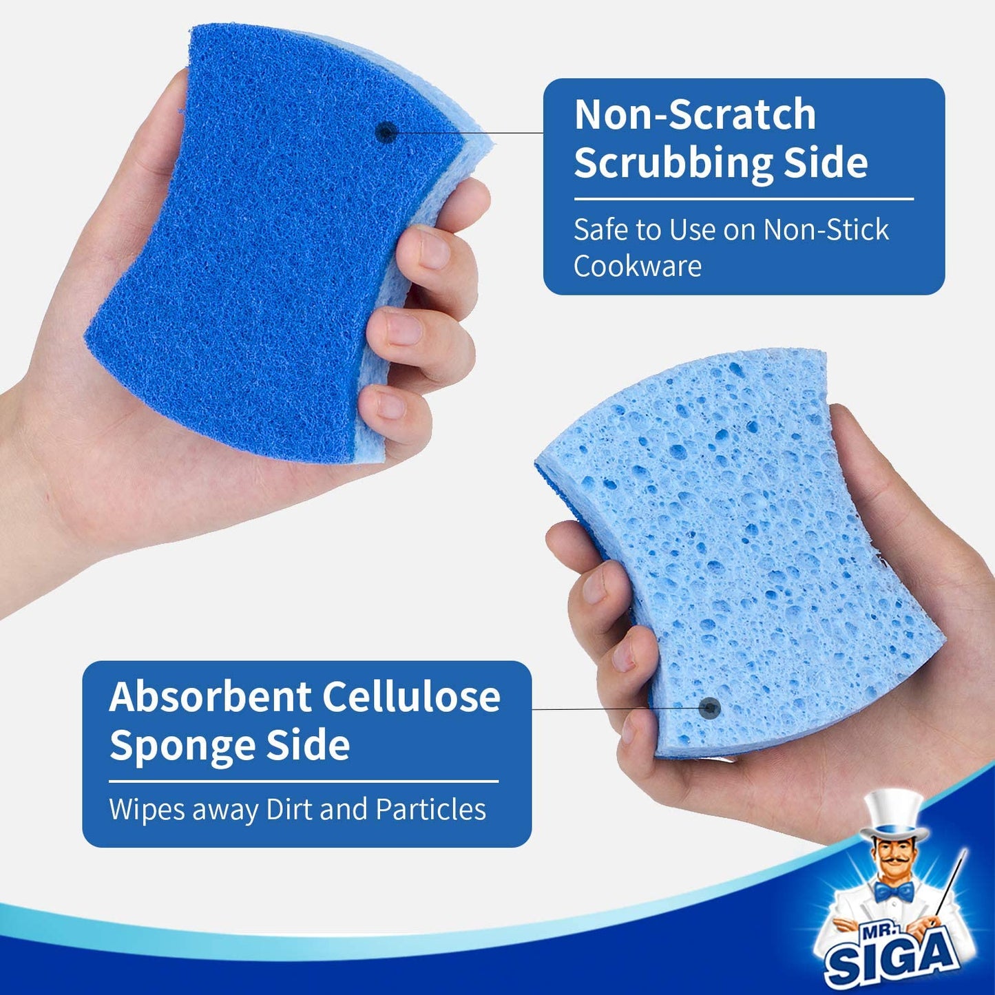 Non Scratch Cellulose Scrub Sponge Dual Sided Dishwashing Sponge 