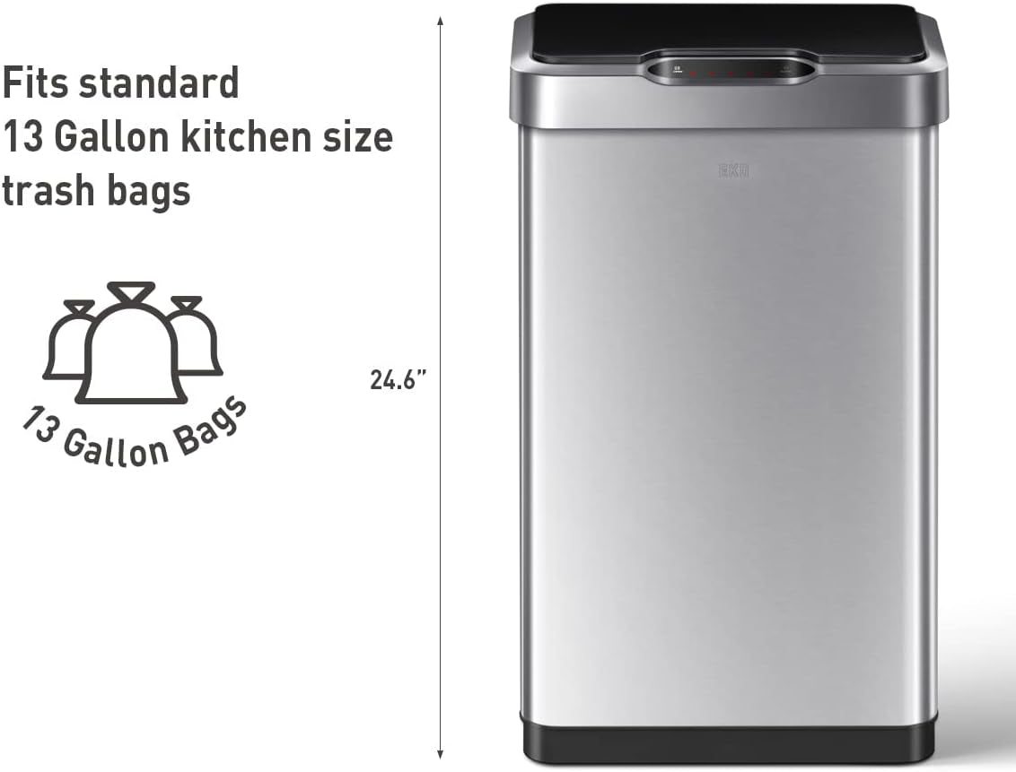 Mirage T 50 Liter  13.2 Gallon Touchless Rectangular Motion Sensor Trash Can