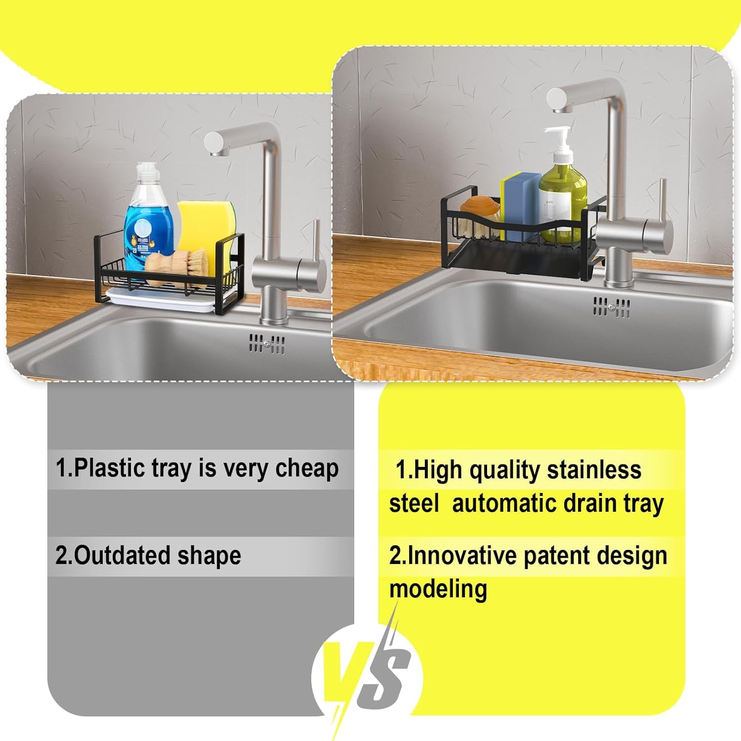 Kitchen Sink Caddy Organizer Sponge Holder Kitchen Sink with Stainless Steel