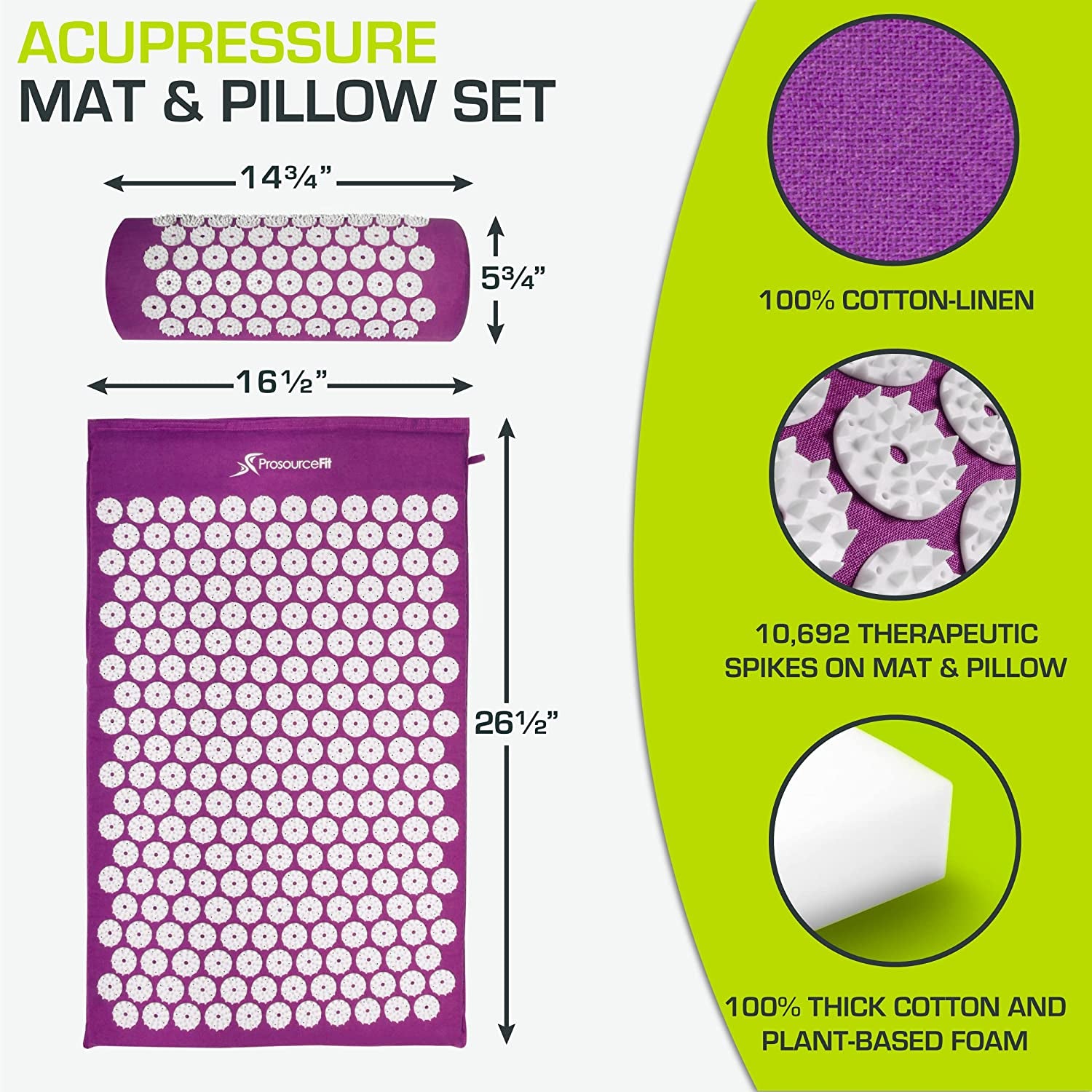 Acupressure Mat and Pillow Set for Back Neck Pain Relief and Muscle Relaxation