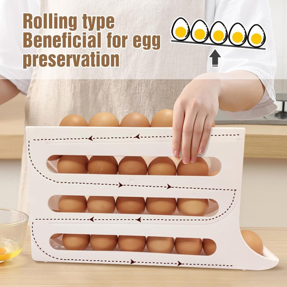 4 Tiers Egg Holder for Fridge Automatic Scrolling Egg Rack Holder Space Saving Egg Dispenser