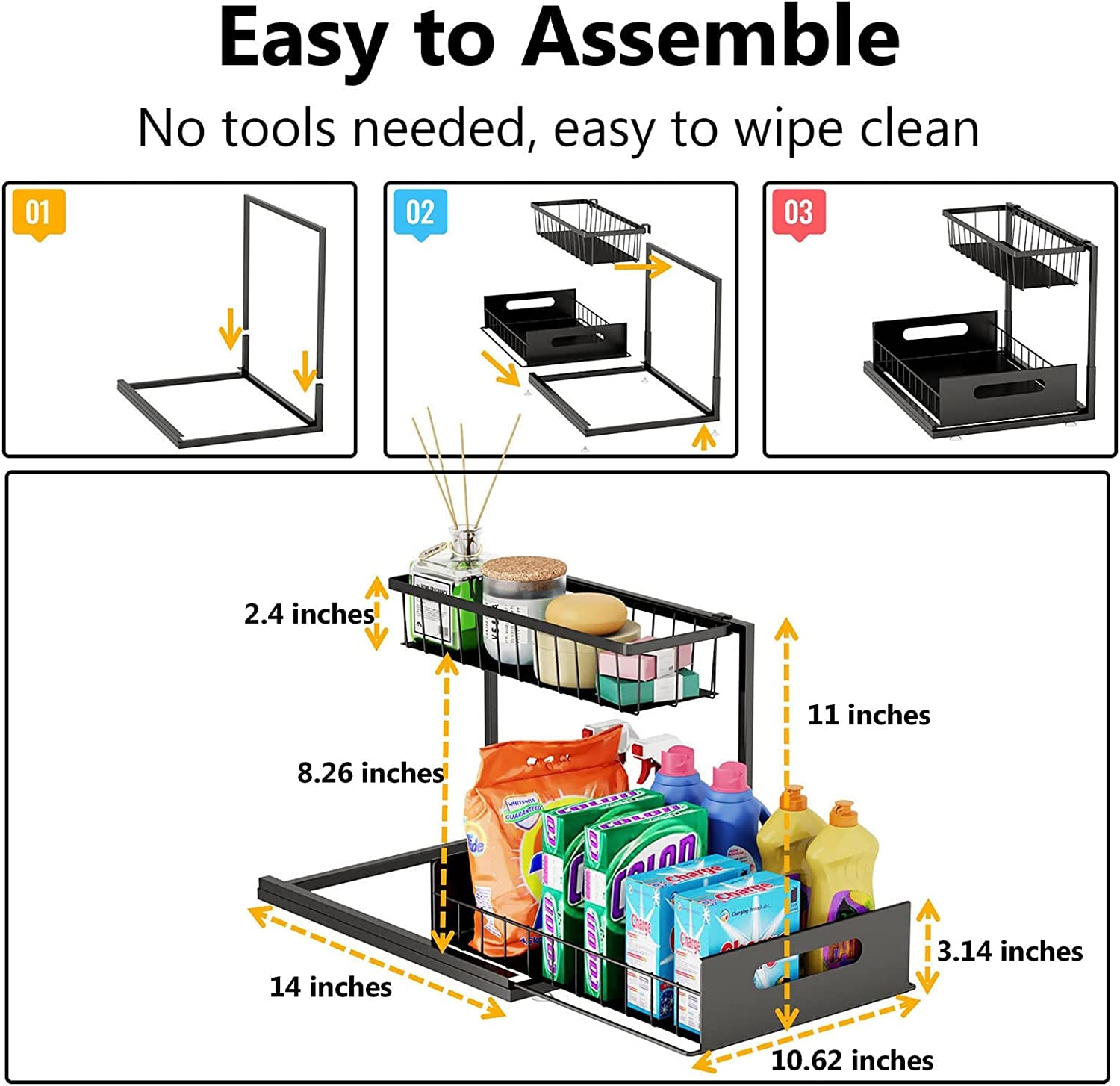 Under Sink Organizers and Storage 2 Tier Slide Out Kitchen Cabinet Organizer Sturdy Metal