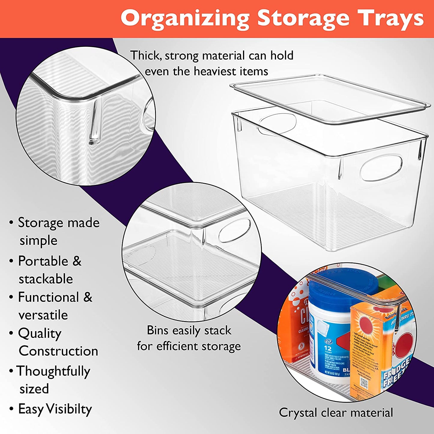 Plastic Storage Bins with Lids  Perfect Kitchen Fridge Organizer Pantry 