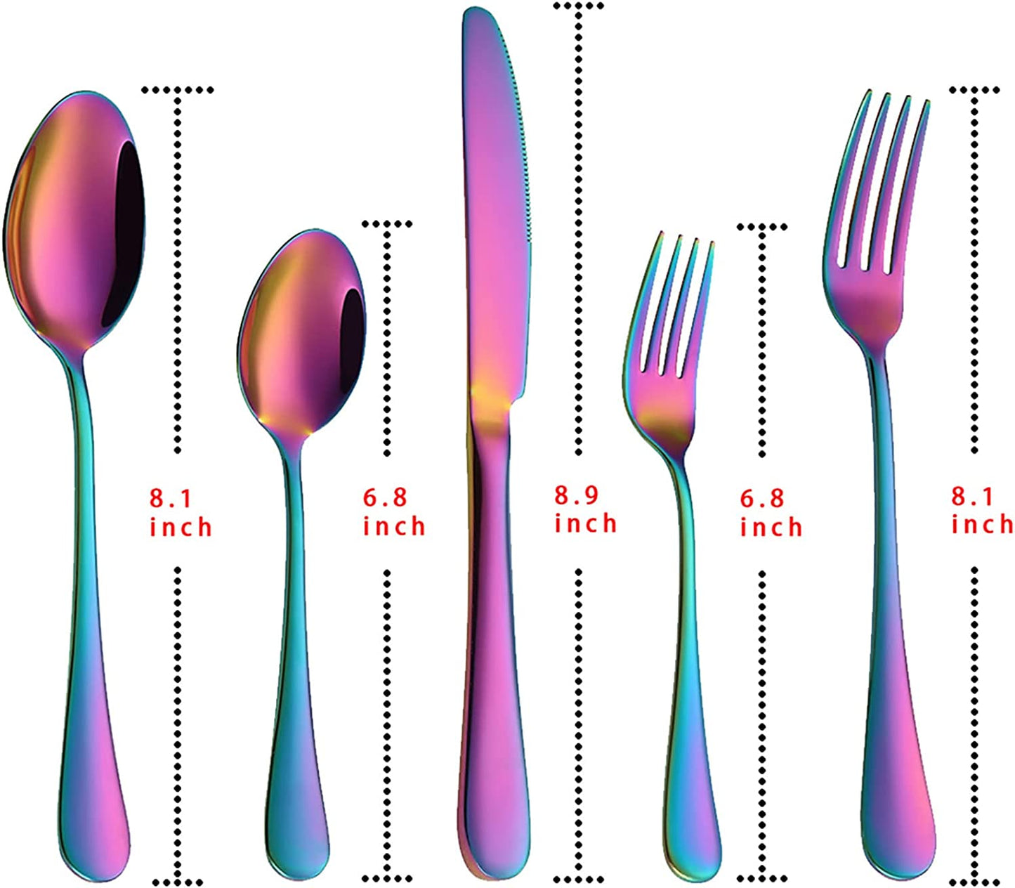 Rainbow Flatware Cutlery Silverware Set 20 Pieces Stainless Steel Colorful