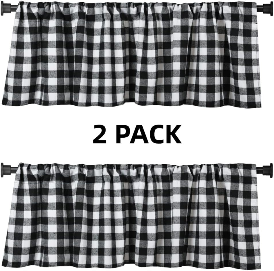 2 Pack Buffalo Check Plaid Window Valances White and Black Farmhouse Design