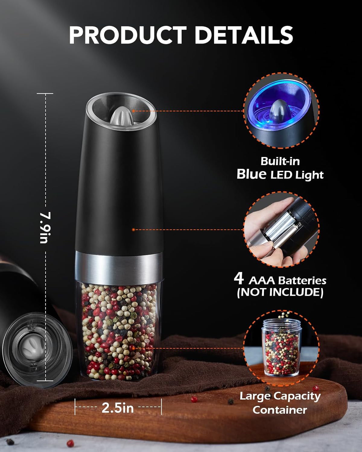  Electric Salt and Pepper Grinder Set Automatic