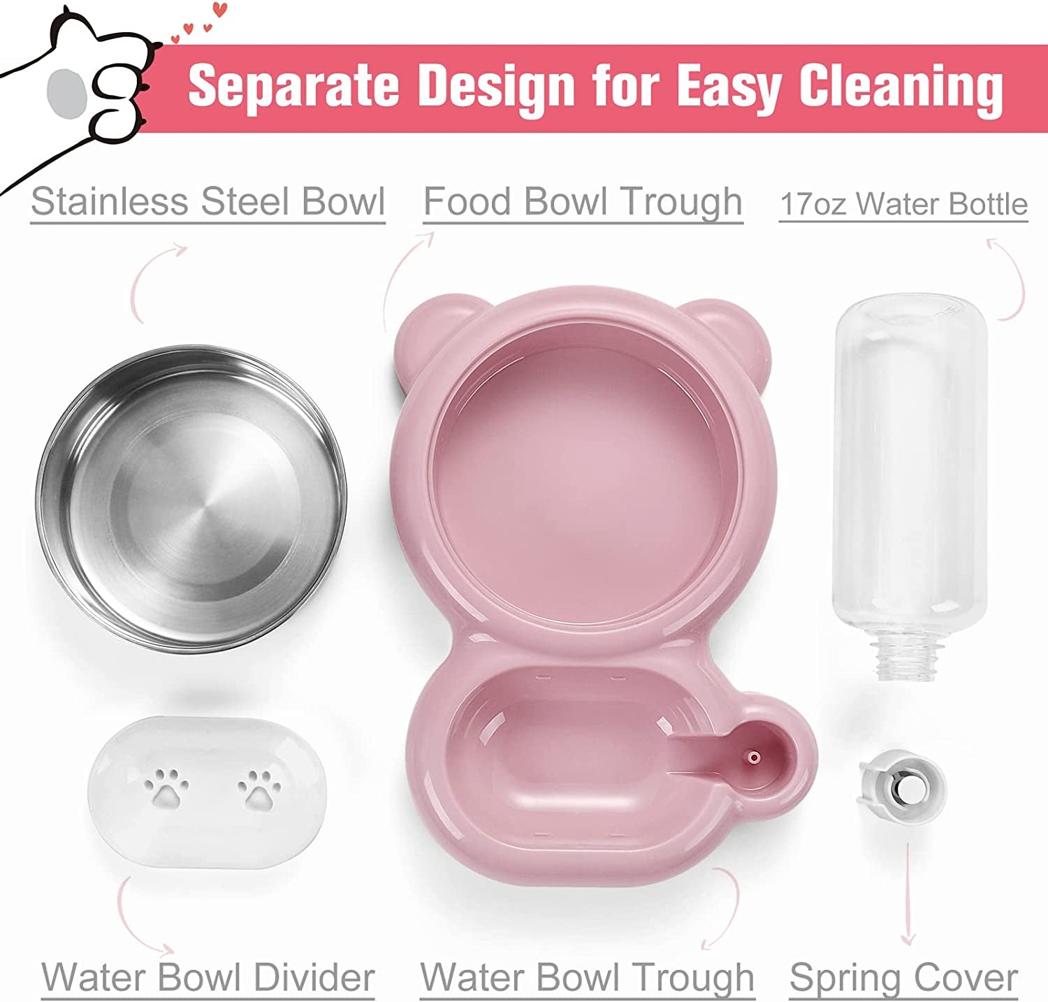 Water Bowl Set with Water Dispenser and Stainless