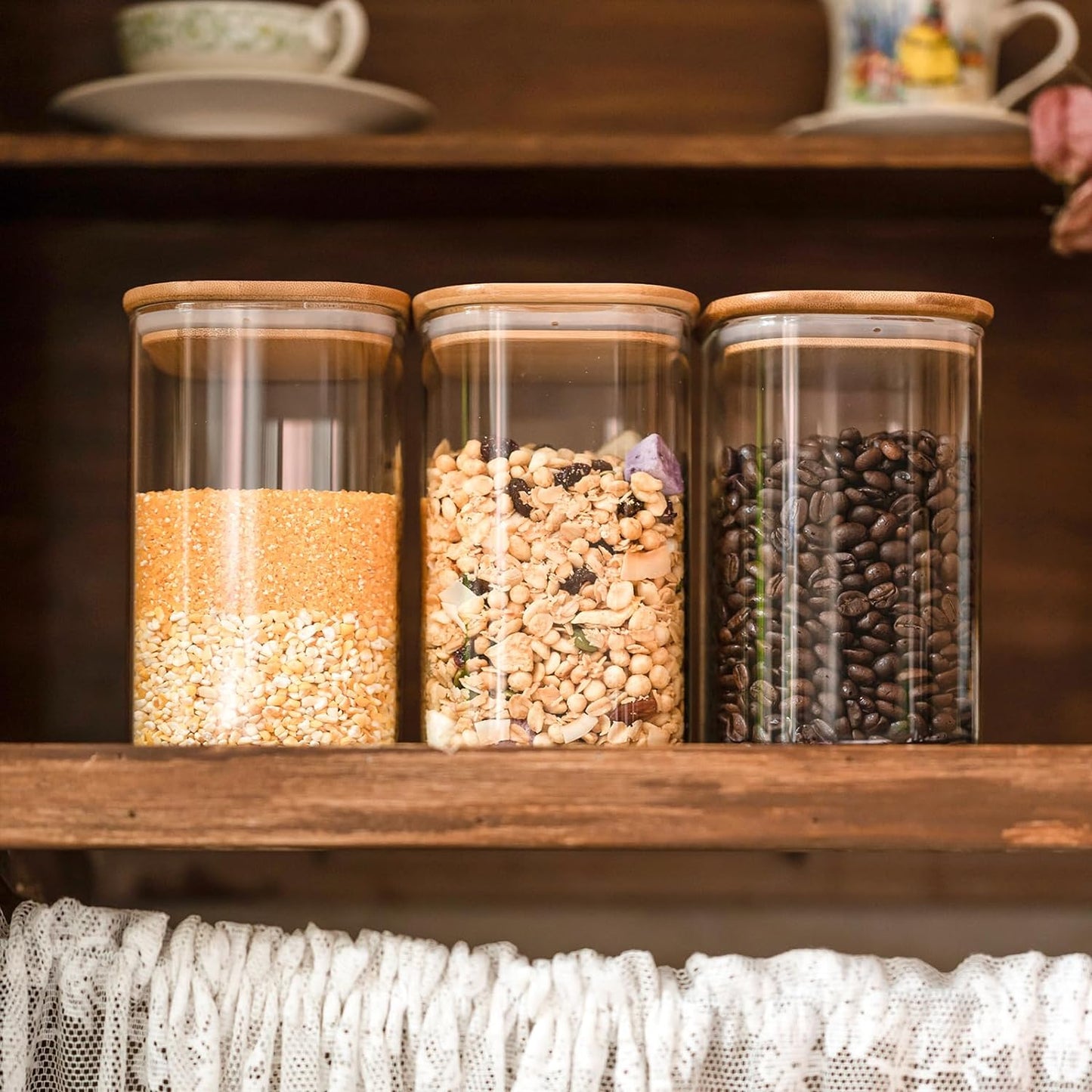 Glass Storage Containers Clear Glass Food Canister with Bamboo