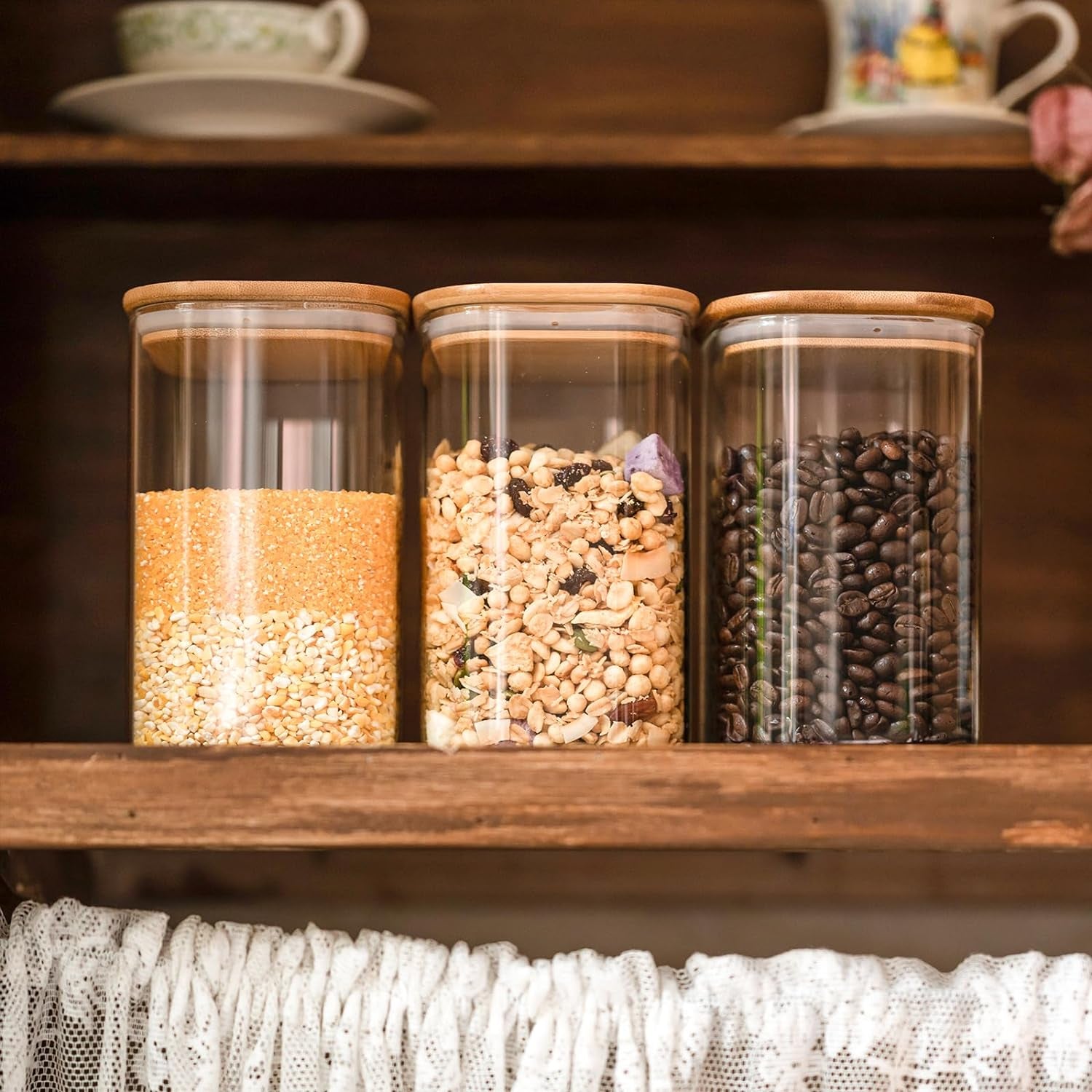 Glass Storage Containers Clear Glass Food Canister with Bamboo