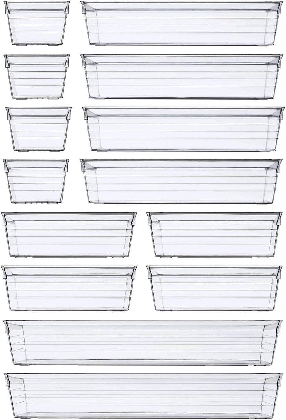 14 PCS Clear Plastic Drawer Organizer Tray 4 Sizes Desk Drawer Divider 