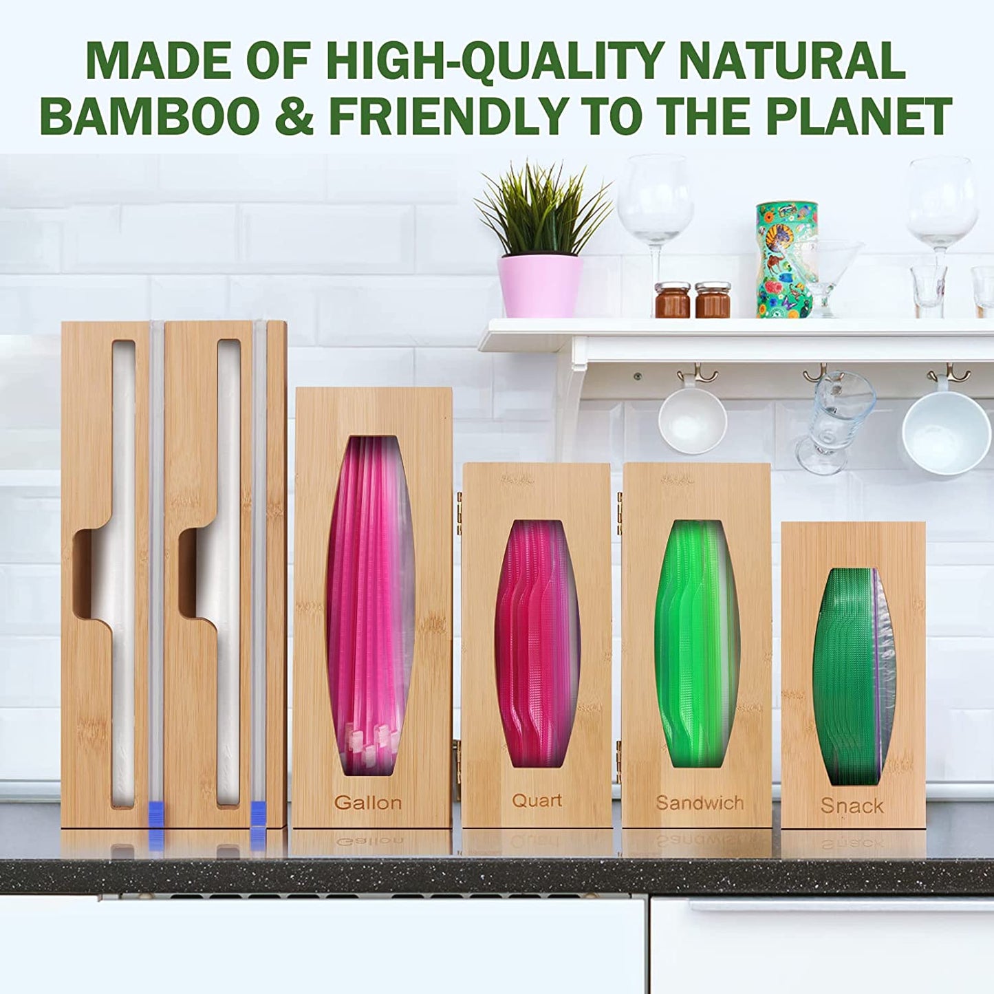 Individual Storage Bag Organizer for Kitchen Drawer Bamboo with Foil or Plastic Wrap Organizer 