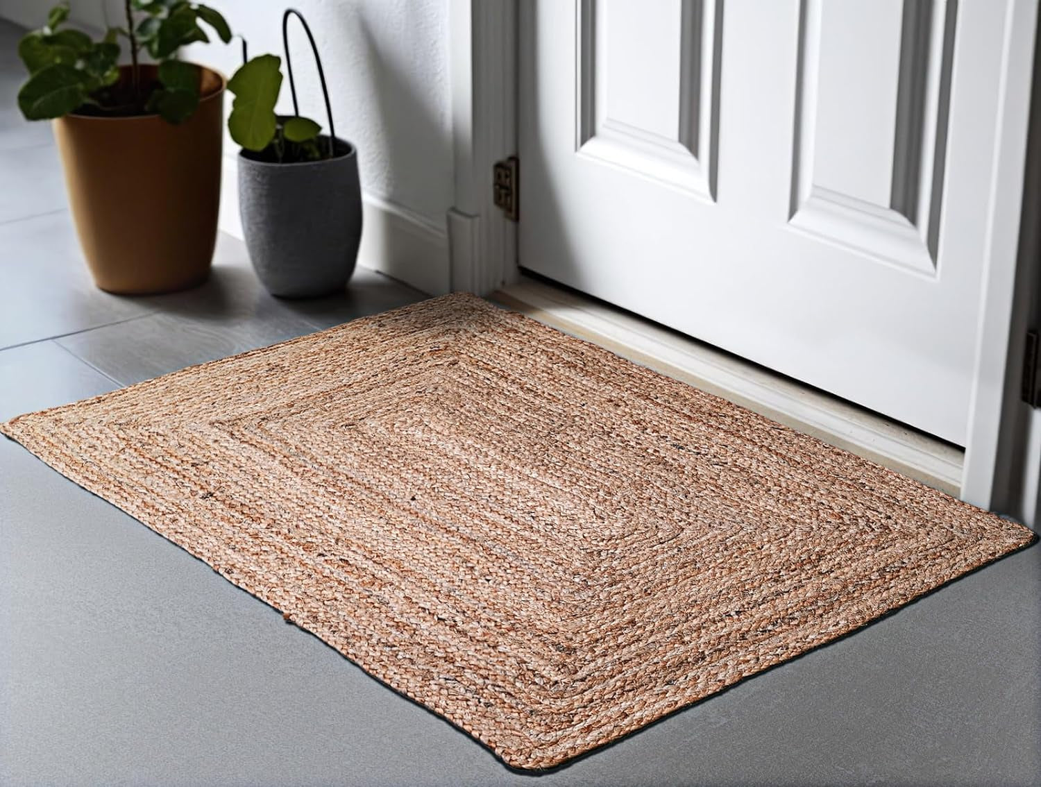 Hand Woven Jute Braided Rug 2'X3 Natural Reversible Boho Entry Area Rugs