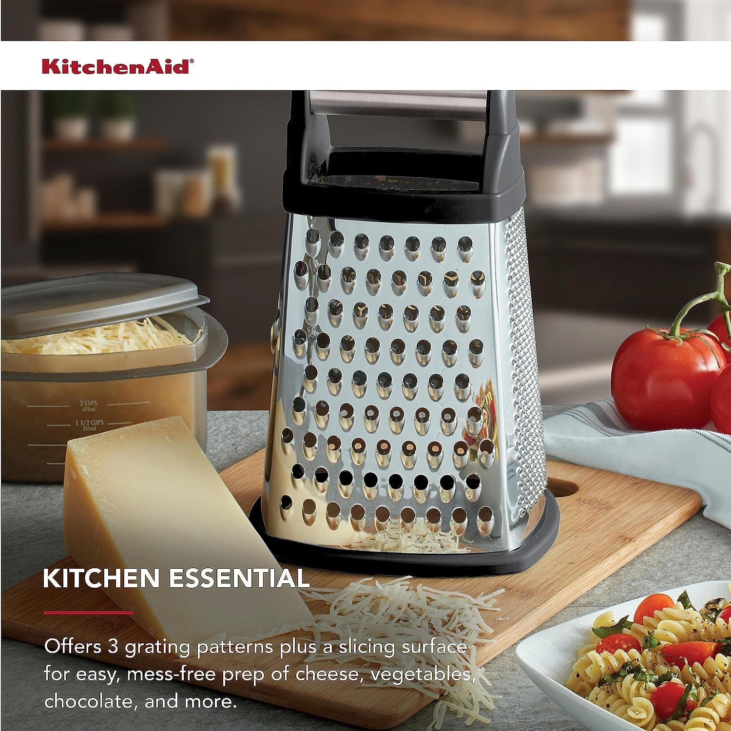 Gourmet 4 Sided Stainless Steel Box Grater for Fine Medium and Coarse Grate