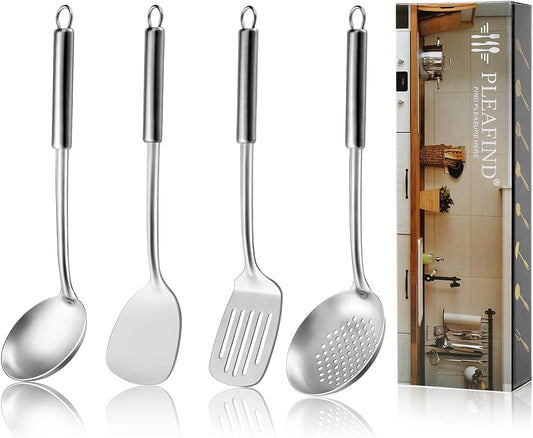 4-Pcs Cooking Utensils Set Stainless Steel Kitchen Utensils Wok Utensils 